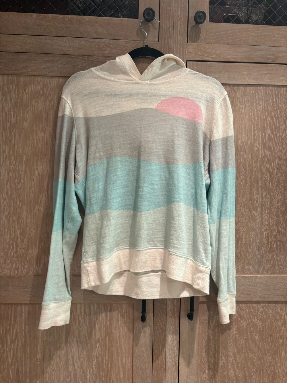 Fabletics Pastel Striped Hooded Sweater in Cream, Mint & Pink